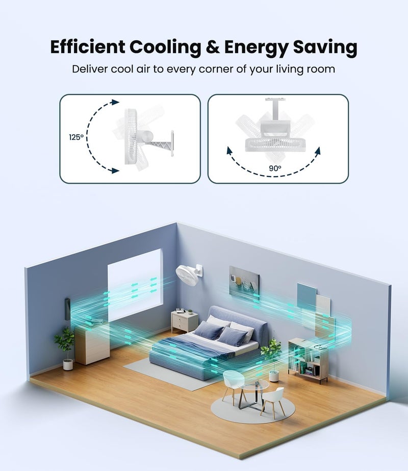 LEMOISTAR 12" Wall Mounted Fan with Remote Control, 90° Oscillating, 4 Speeds Timer and Adjustable Tilt, 8.2ft Cord, Quiet, Ideal for Home, Bedroom, Gym, Garage, RV, Office-White - Image 2
